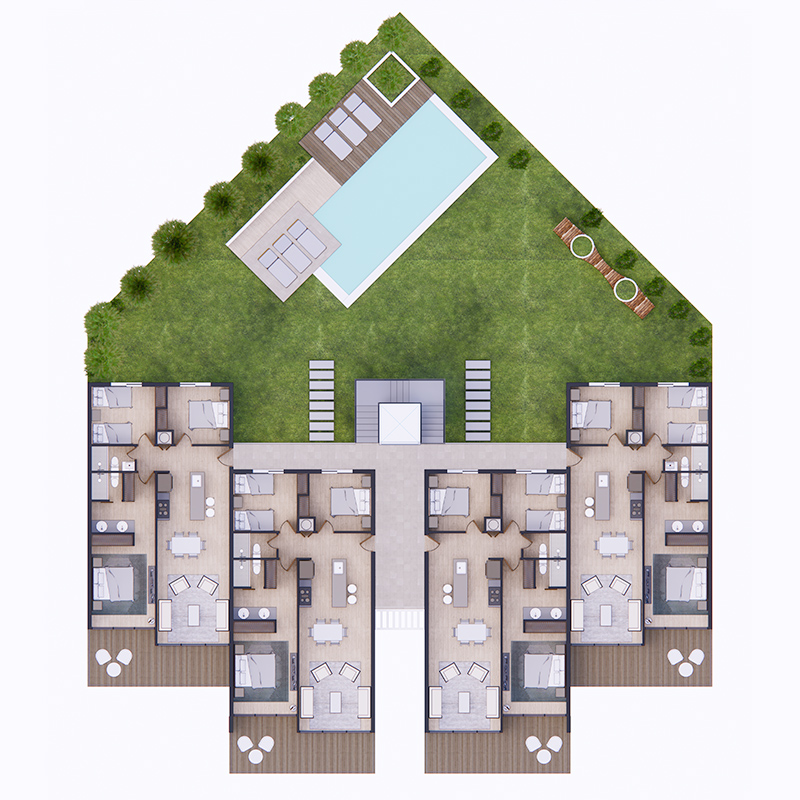 Vista isométrica de Condominio Penthouse Urbanización Coral Bay